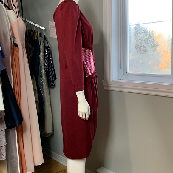 Vintage 70s 80s Disco Party Red Dress Sequin One shoulder - Picture 10 of 11